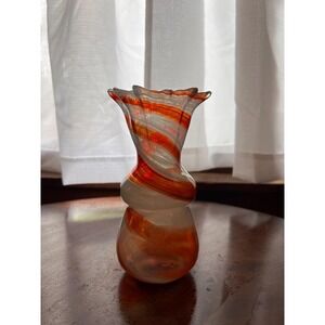Vintage Orange Swirl Glass Vase